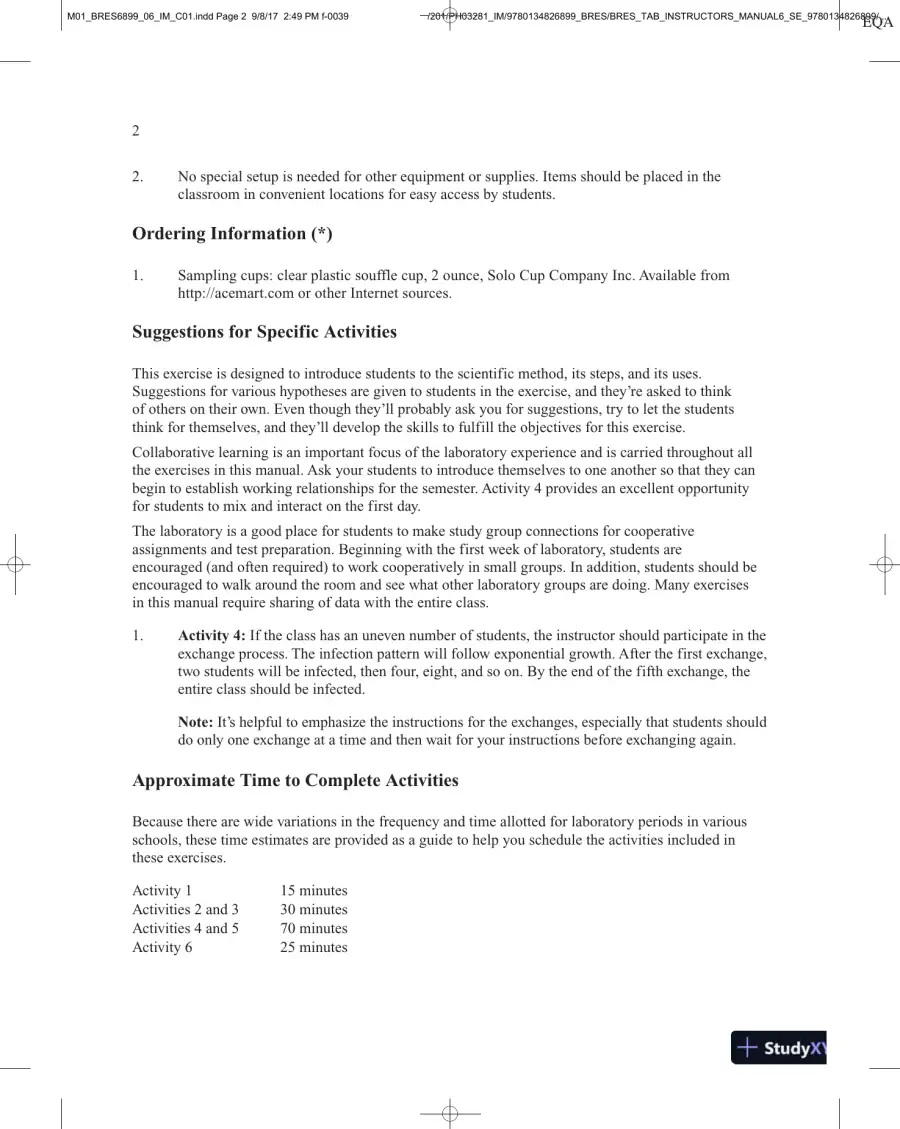 Thinking About Biology: An Introductory Lab Manual, 6th Edition Solution Manual, page 10