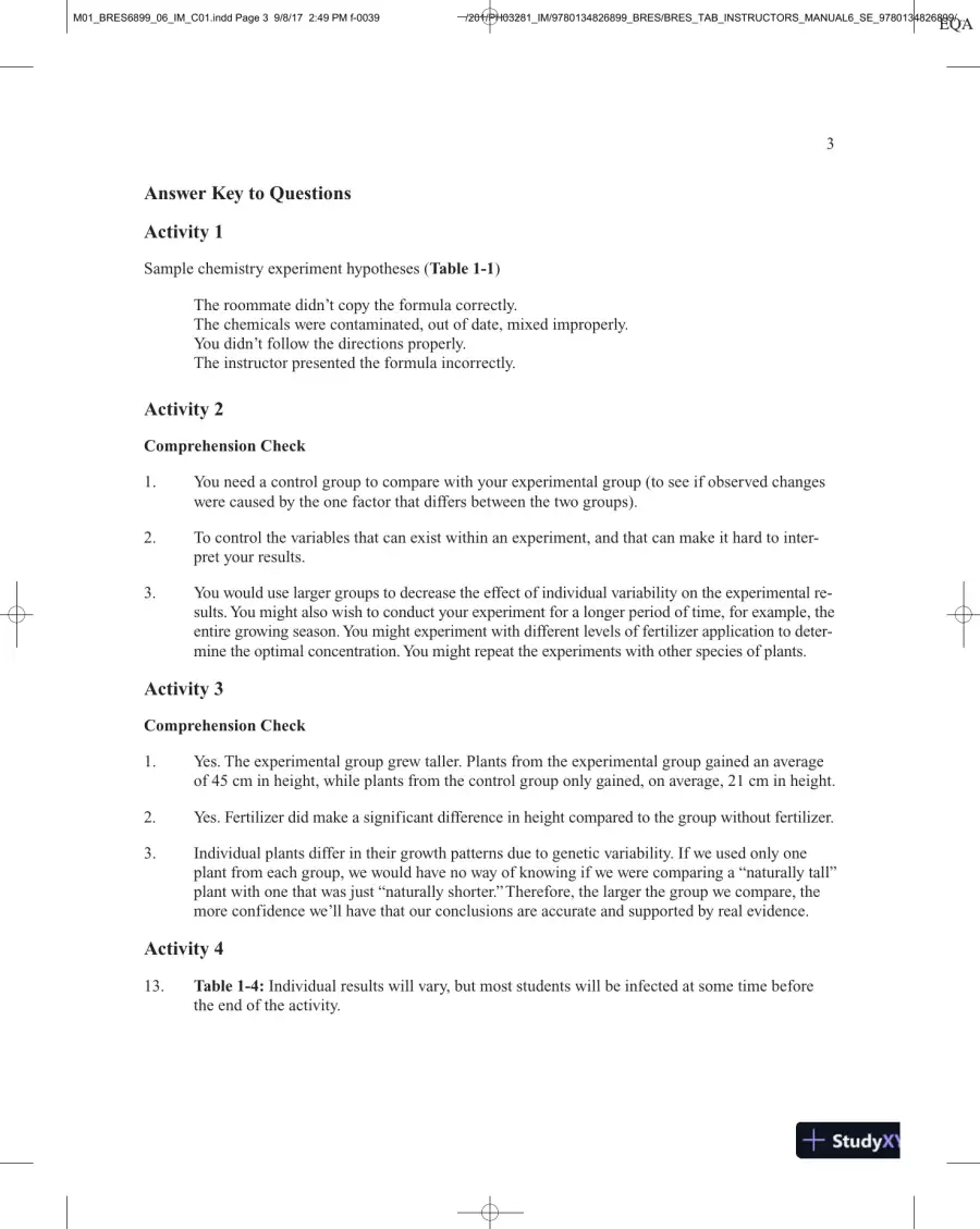 Thinking About Biology: An Introductory Lab Manual, 6th Edition Solution Manual, page 11