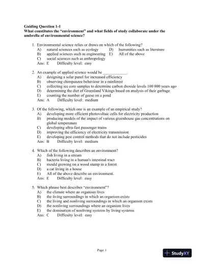 Environmental Science for a Changing World First Canadian Edition Test Bank - Page 1 preview image