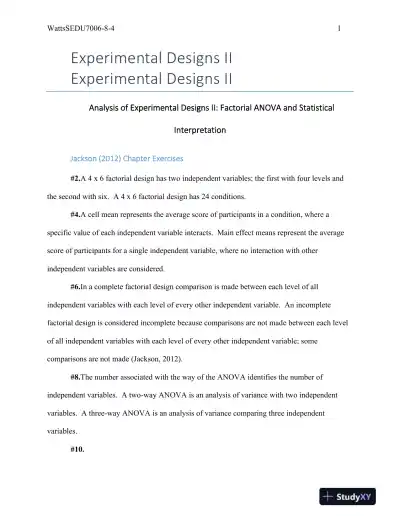 Analysis of Experimental Designs II: Factorial ANOVA and Statistical Interpretation - Page 1 preview image