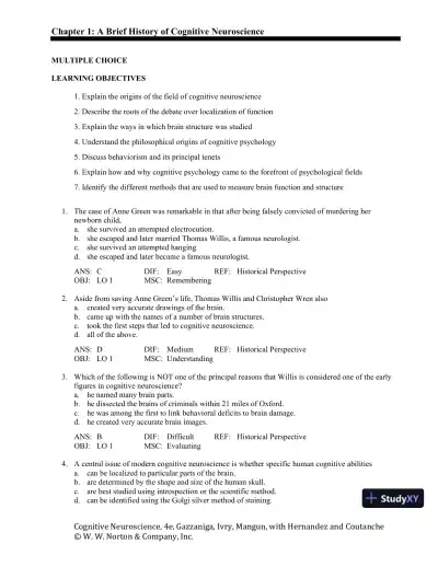 Cognitive Neuroscience: The Biology of the Mind, 4th Edition Test Bank - Page 1 preview image