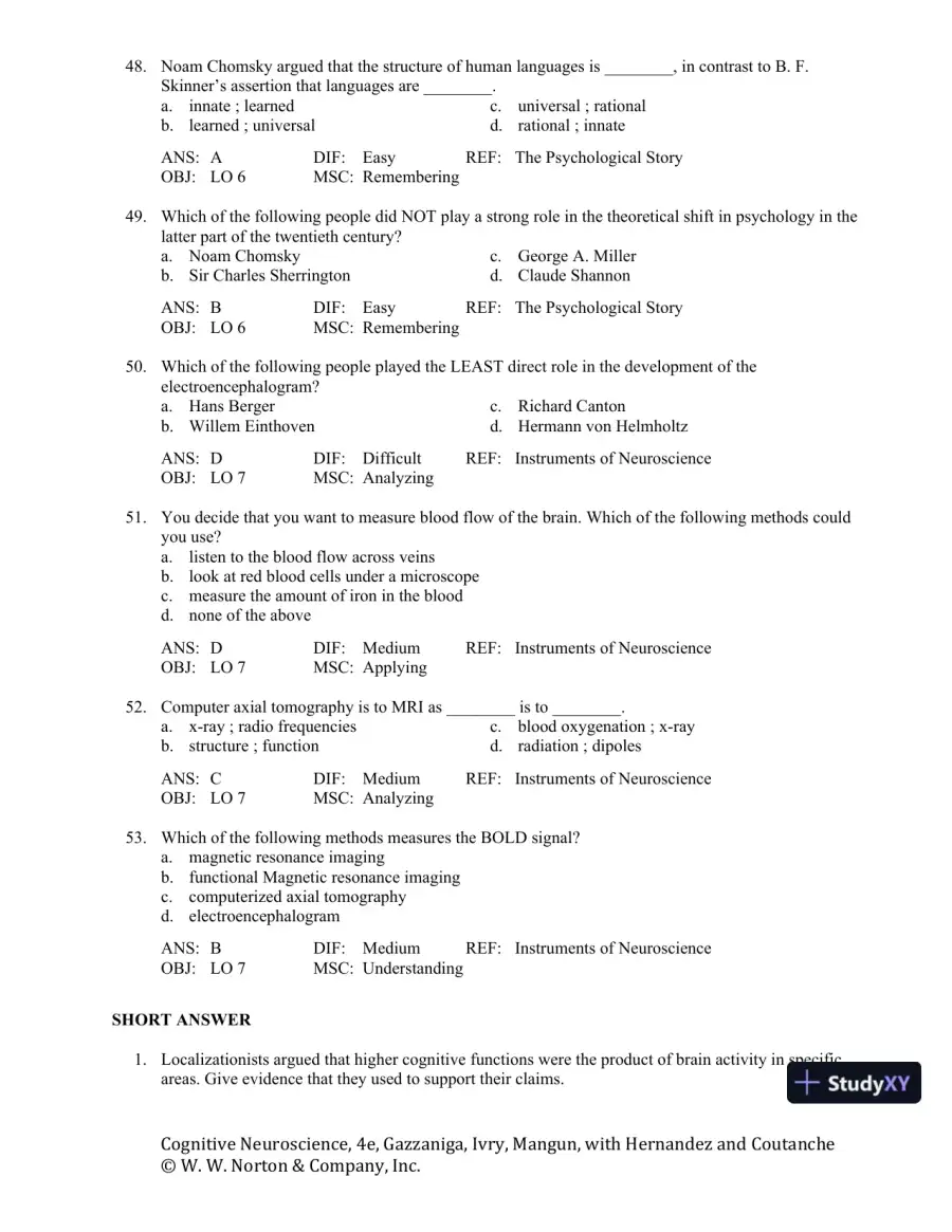 Cognitive Neuroscience: The Biology of the Mind, 4th Edition Test Bank, page 10