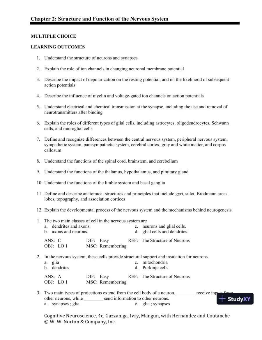 Cognitive Neuroscience: The Biology of the Mind, 4th Edition Test Bank, page 13