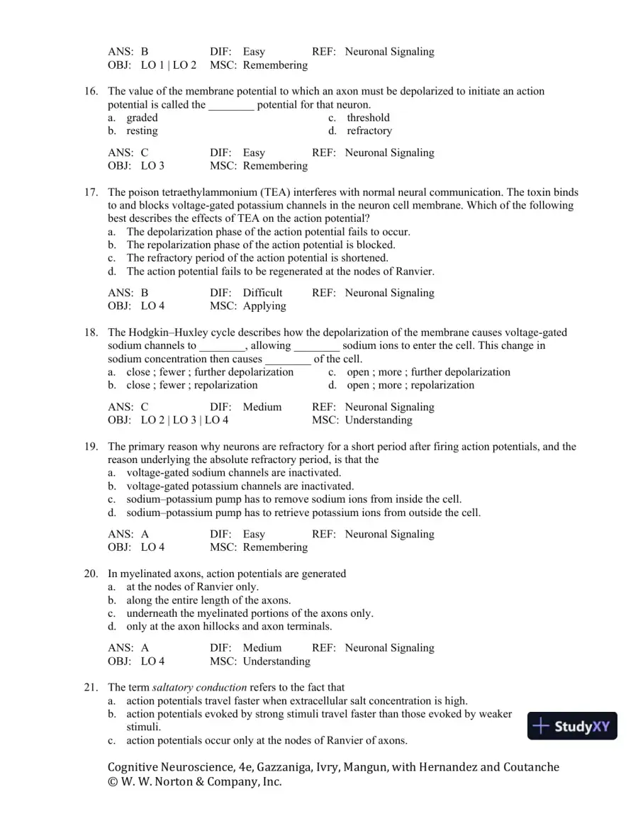 Cognitive Neuroscience: The Biology of the Mind, 4th Edition Test Bank, page 16