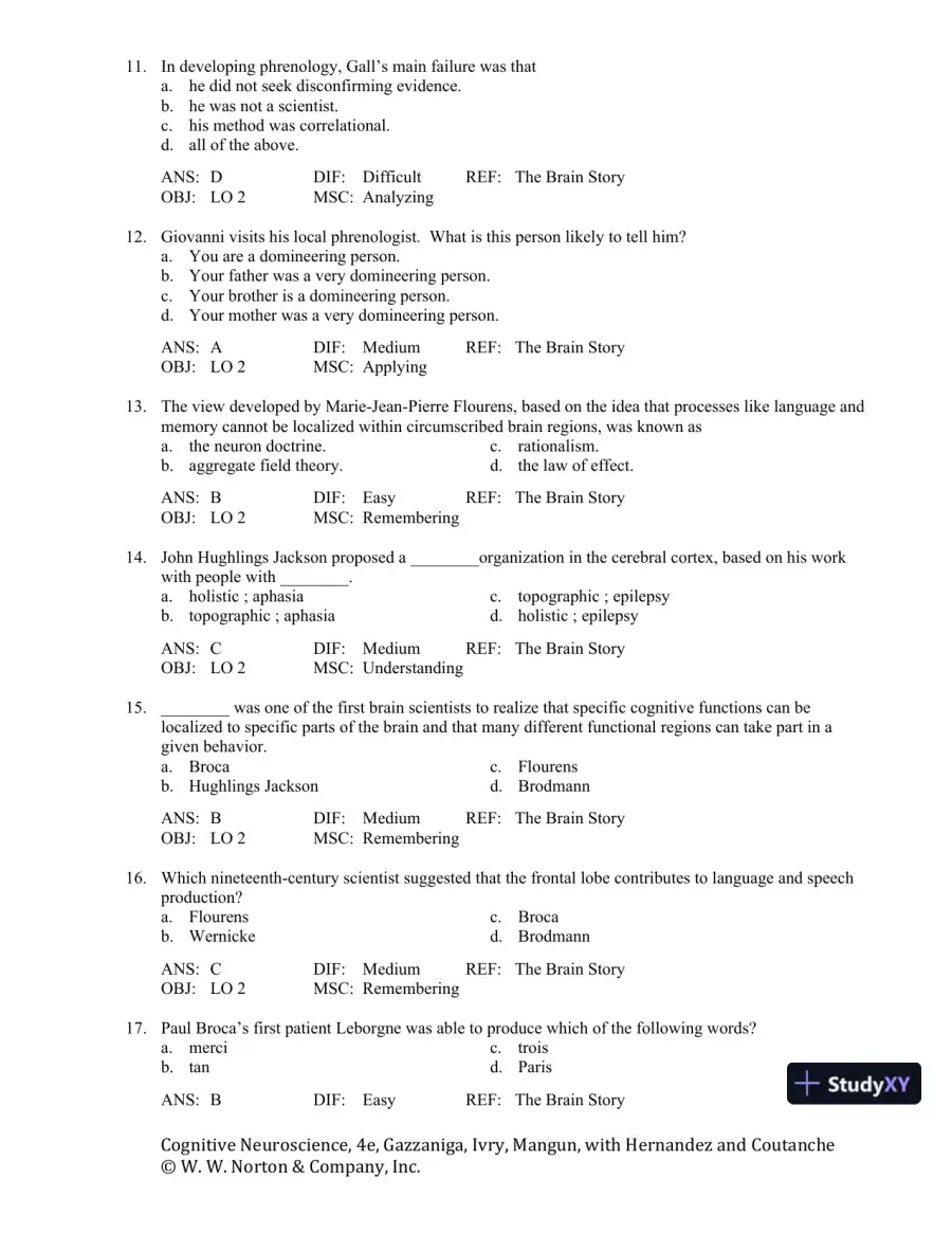 Cognitive Neuroscience: The Biology of the Mind, 4th Edition Test Bank, page 4