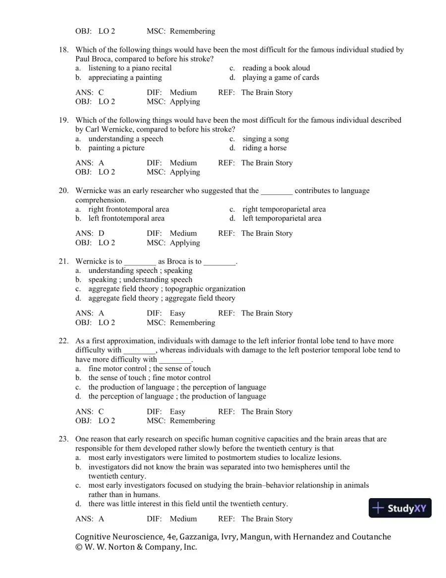 Cognitive Neuroscience: The Biology of the Mind, 4th Edition Test Bank, page 5