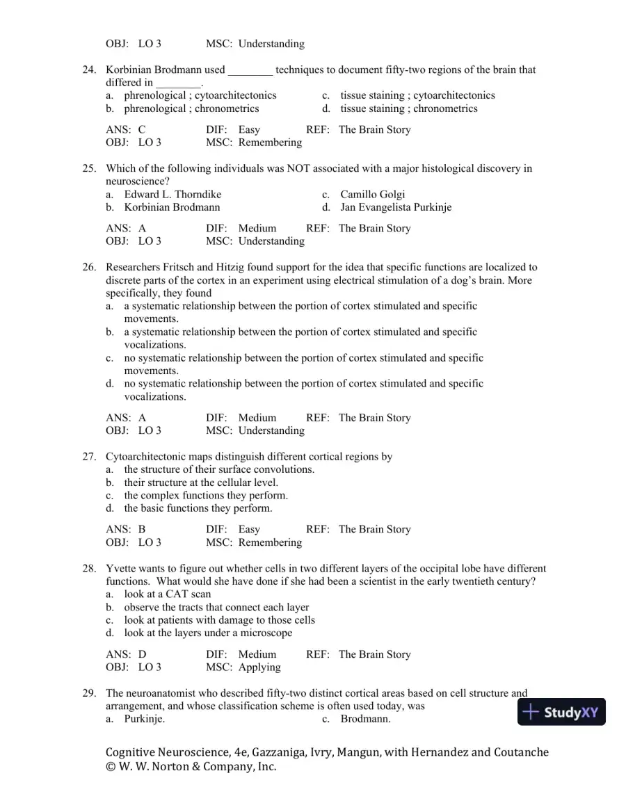 Cognitive Neuroscience: The Biology of the Mind, 4th Edition Test Bank, page 6