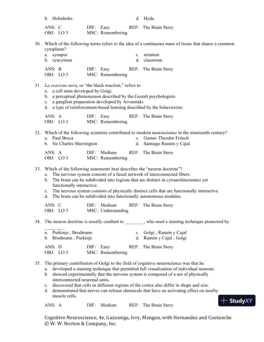 Cognitive Neuroscience: The Biology of the Mind, 4th Edition Test Bank, page 7