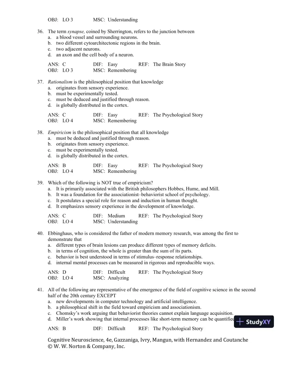 Cognitive Neuroscience: The Biology of the Mind, 4th Edition Test Bank, page 8