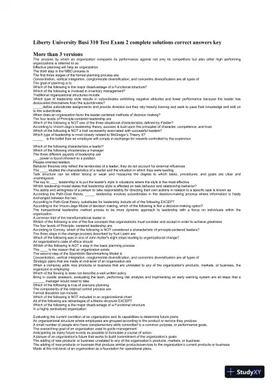 Liberty University Busi 310 Test Exam 2 Complete Solutions Correct Answers Key - Page 1 preview image