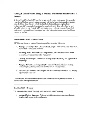 The Role of Evidence Based Practice in Nursing - Page 1 preview image