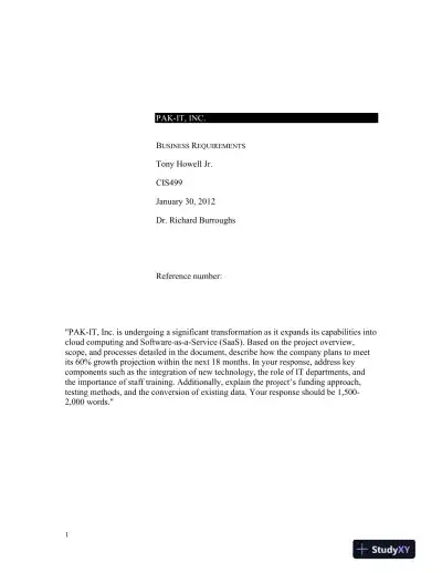 CIS 499 Business Requirements - Page 1 preview image