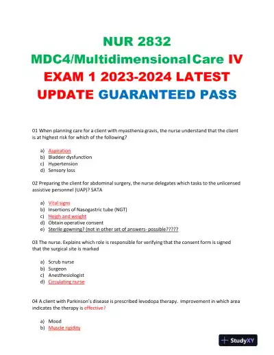 2023 ATI RN Medical Surgical Nursing Protected Exam With Answers (70 Solved Questions) - Page 1 preview image