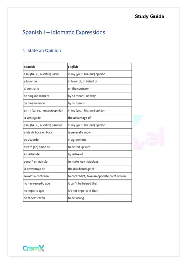 Spanish I - Idiomatic Expressions - Page 1 preview image