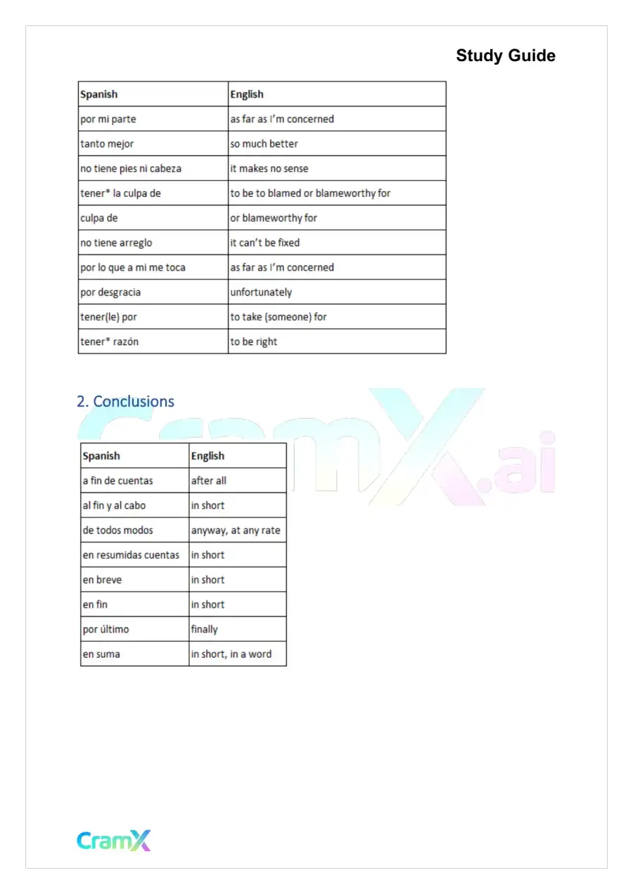 Spanish I - Idiomatic Expressions, page 2