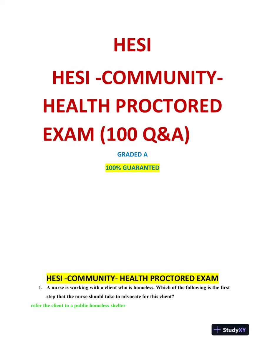 2021 HESI Community Health Proctored Exam Version 18 With Answers (105 Solved Questions), page 3