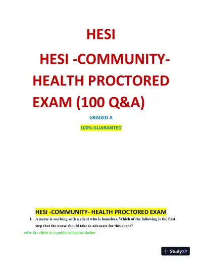 2021 HESI Community Health Proctored Exam Version 18 With Answers (105 Solved Questions) - Page 3 preview image