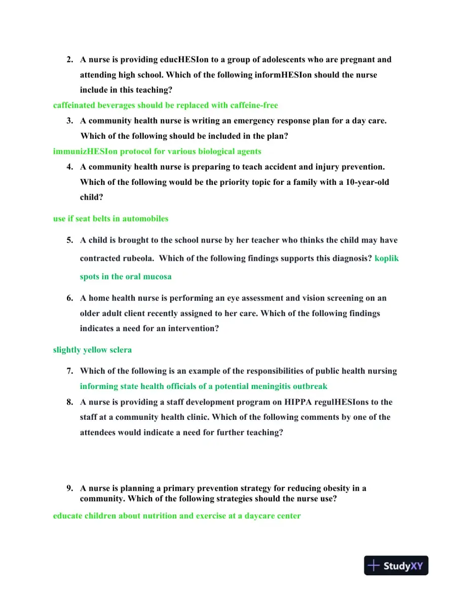 2021 HESI Community Health Proctored Exam Version 18 With Answers (105 Solved Questions), page 4