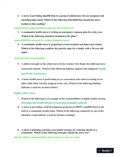 2021 HESI Community Health Proctored Exam Version 18 With Answers (105 Solved Questions) - Page 4 preview image