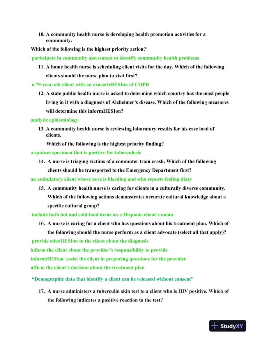 2021 HESI Community Health Proctored Exam Version 18 With Answers (105 Solved Questions), page 5