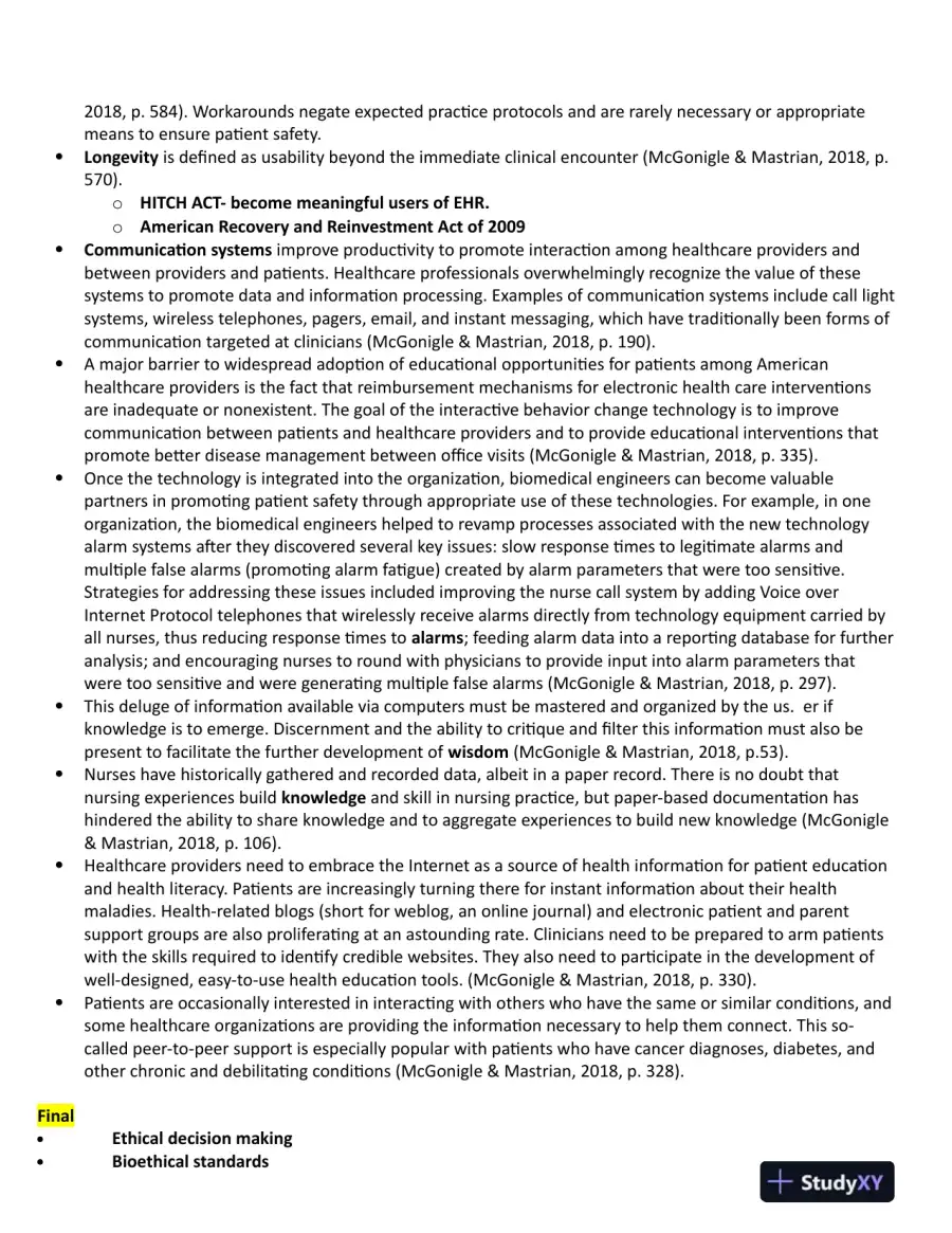 NR599 Nursing Informatics For Advanced Practice Final Exam Study Guide Week 8 With Answers (25 Solved Questions), page 4