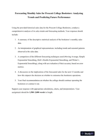 Forecasting Monthly Sales for Prescott College Bookstore: Analyzing Trends and Predicting Future Performance - Page 1 preview image