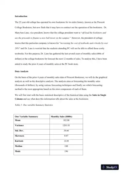 Forecasting Monthly Sales for Prescott College Bookstore: Analyzing Trends and Predicting Future Performance - Page 3 preview image