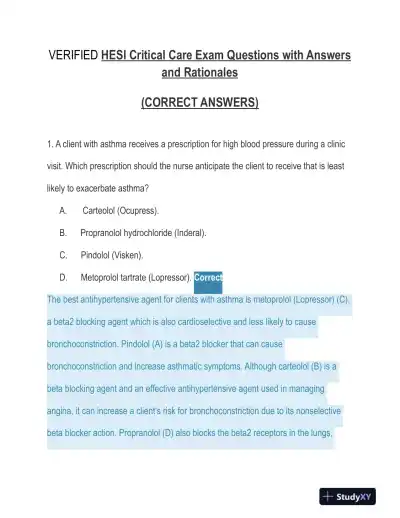 HESI Trauma Care Practice Exam With Answers (129 Solved Questions) - Page 1 preview image