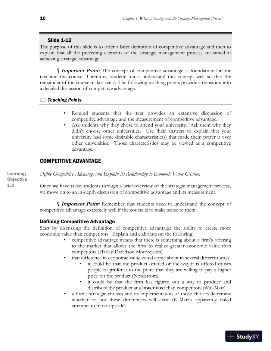 Class Notes for Strategic Management and Competitive Advantage: Concepts and Cases, 6th Edition, page 12
