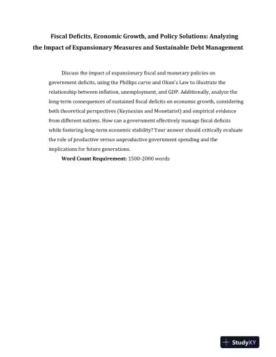 Fiscal Deficits, Economic Growth, and Policy Solutions: Analyzing the Impact of Expansionary Measures and Sustainable Debt Management - Page 1 preview image