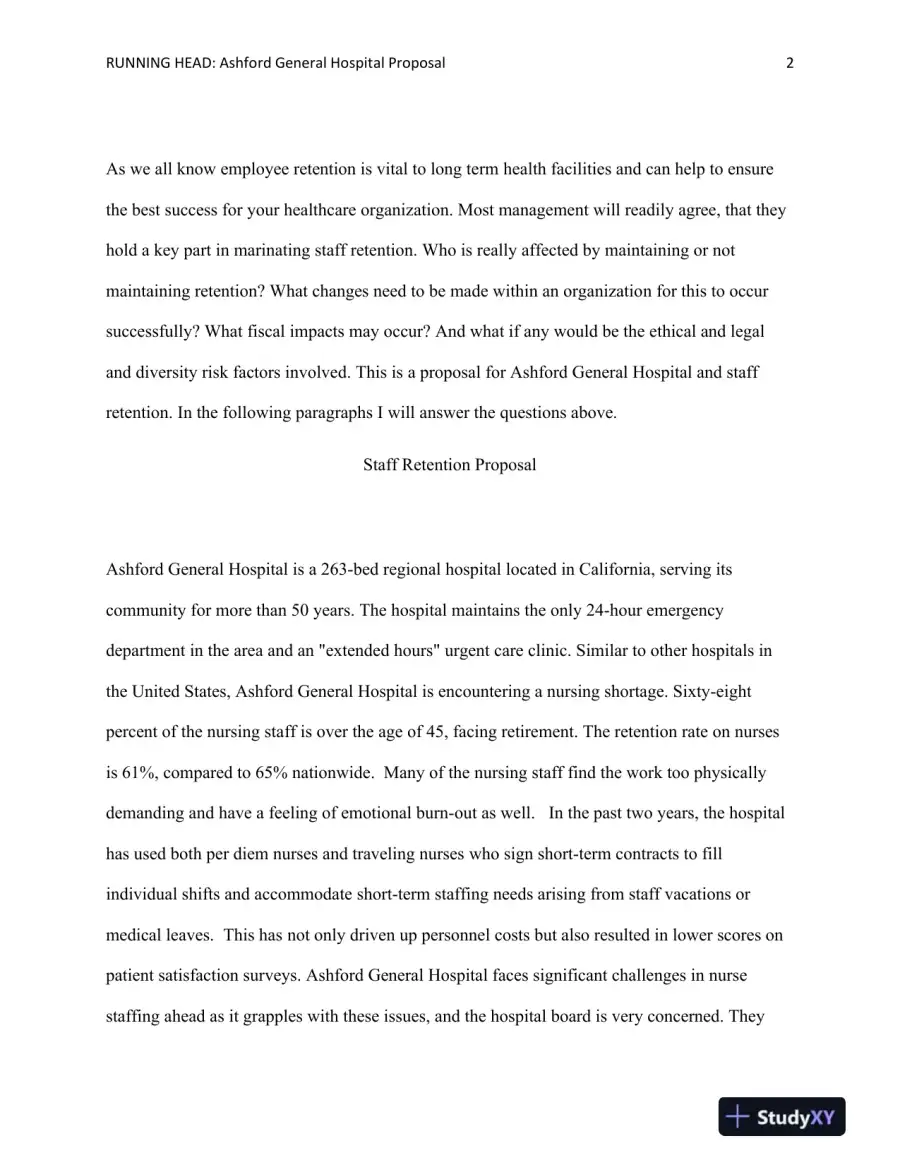MHA 601 Principles of Healthcare Administration Ashford General Hospital Proposal, page 3