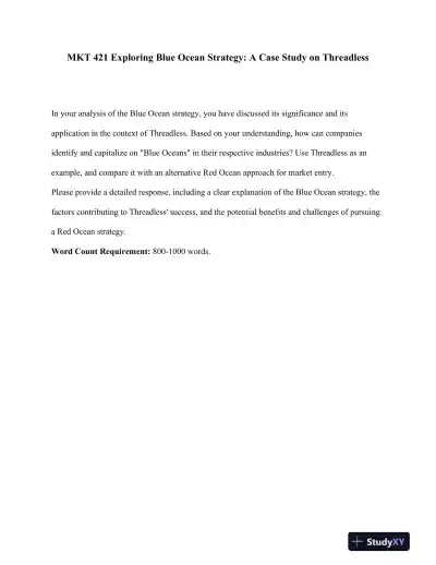 MKT 421 Exploring Blue Ocean Strategy: A Case Study on Threadless - Page 1 preview image