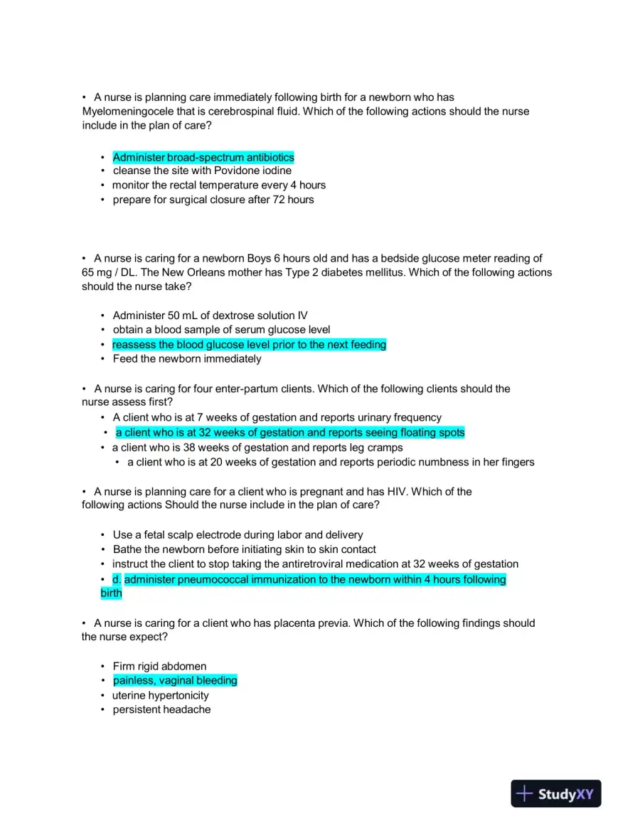 2023 ATI RN Maternal Newborn Proctored Exam NGN With Answers (65 Solved Questions), page 3