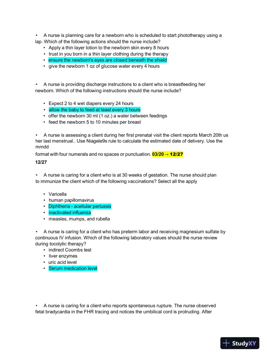 2023 ATI RN Maternal Newborn Proctored Exam NGN With Answers (65 Solved Questions), page 4