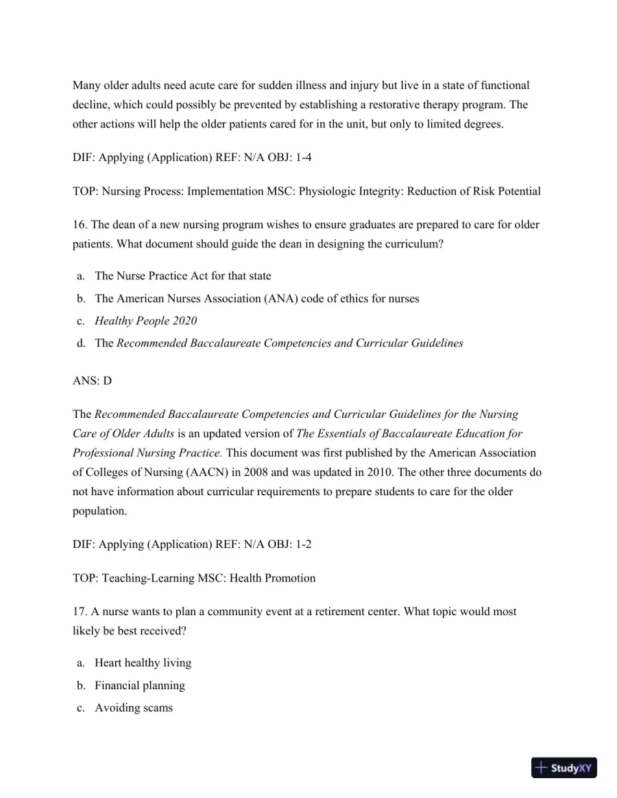 Test Bank for Nursing for Wellness in Older Adults, 9th Edition (Chapters 1-29), page 10