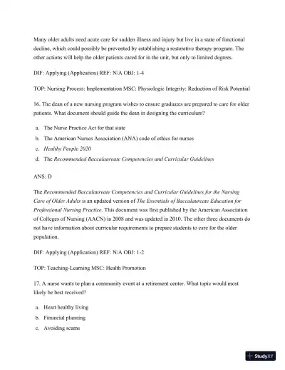 Test Bank for Nursing for Wellness in Older Adults, 9th Edition (Chapters 1-29) - Page 10 preview image