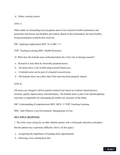 Test Bank for Nursing for Wellness in Older Adults, 9th Edition (Chapters 1-29) - Page 11 preview image