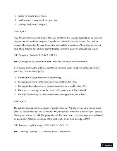 Test Bank for Nursing for Wellness in Older Adults, 9th Edition (Chapters 1-29) - Page 12 preview image