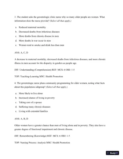 Test Bank for Nursing for Wellness in Older Adults, 9th Edition (Chapters 1-29) - Page 13 preview image