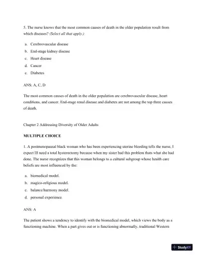 Test Bank for Nursing for Wellness in Older Adults, 9th Edition (Chapters 1-29) - Page 14 preview image