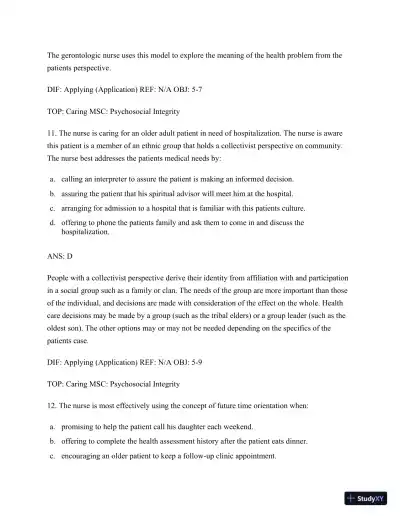 Test Bank for Nursing for Wellness in Older Adults, 9th Edition (Chapters 1-29) - Page 20 preview image