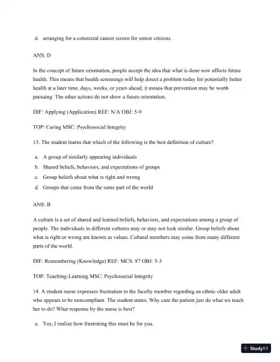 Test Bank for Nursing for Wellness in Older Adults, 9th Edition (Chapters 1-29) - Page 21 preview image