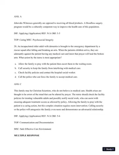 Test Bank for Nursing for Wellness in Older Adults, 9th Edition (Chapters 1-29) - Page 25 preview image