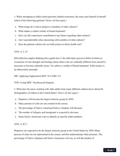 Test Bank for Nursing for Wellness in Older Adults, 9th Edition (Chapters 1-29) - Page 26 preview image