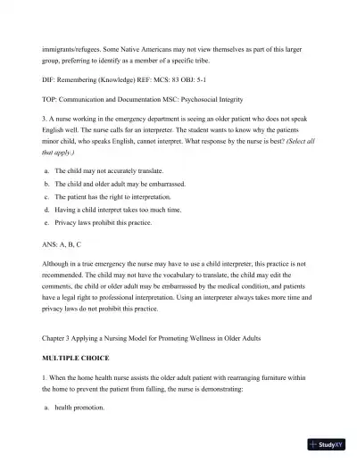 Test Bank for Nursing for Wellness in Older Adults, 9th Edition (Chapters 1-29) - Page 27 preview image