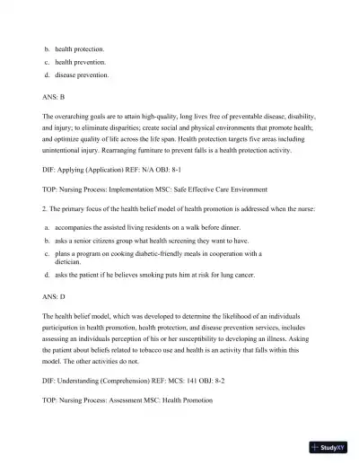 Test Bank for Nursing for Wellness in Older Adults, 9th Edition (Chapters 1-29) - Page 28 preview image