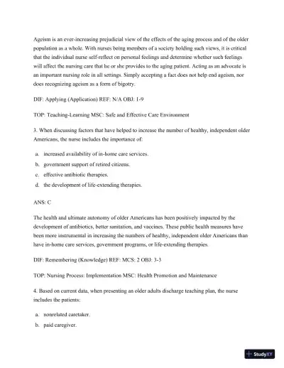 Test Bank for Nursing for Wellness in Older Adults, 9th Edition (Chapters 1-29) - Page 3 preview image