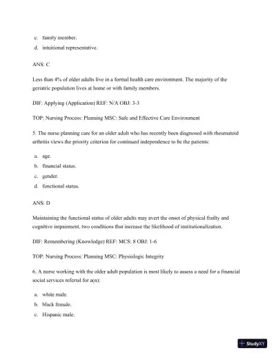 Test Bank for Nursing for Wellness in Older Adults, 9th Edition (Chapters 1-29) - Page 4 preview image