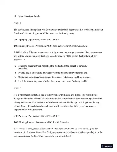 Test Bank for Nursing for Wellness in Older Adults, 9th Edition (Chapters 1-29) - Page 5 preview image