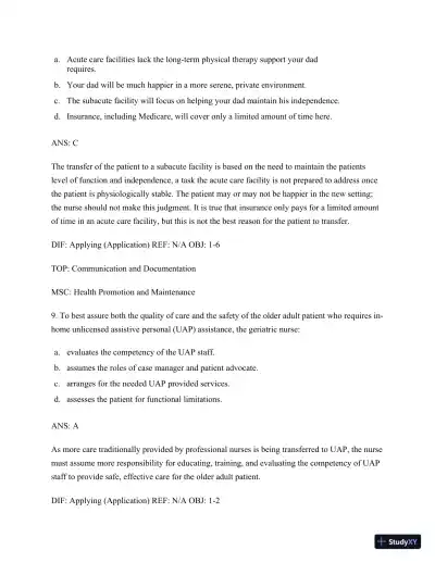 Test Bank for Nursing for Wellness in Older Adults, 9th Edition (Chapters 1-29) - Page 6 preview image